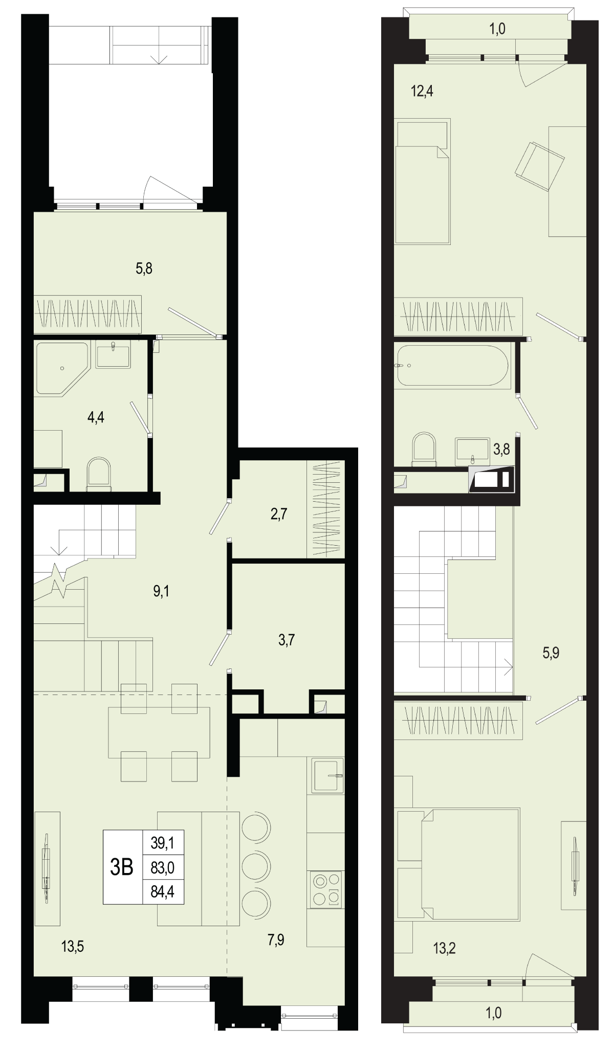 Планировка 3-комнатная квартира в ЖК "Новая Щербинка"