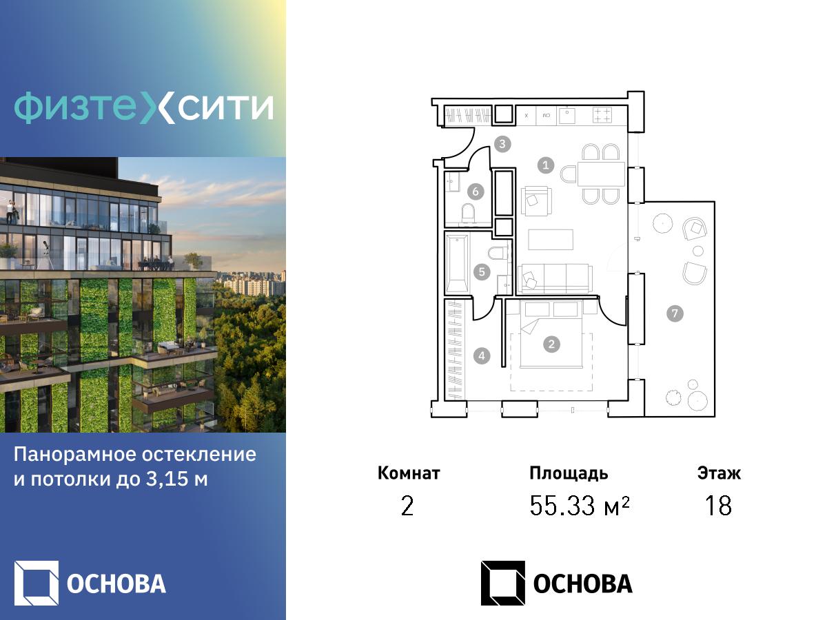 Планировка 2-комнатная квартира в ФизтехСити