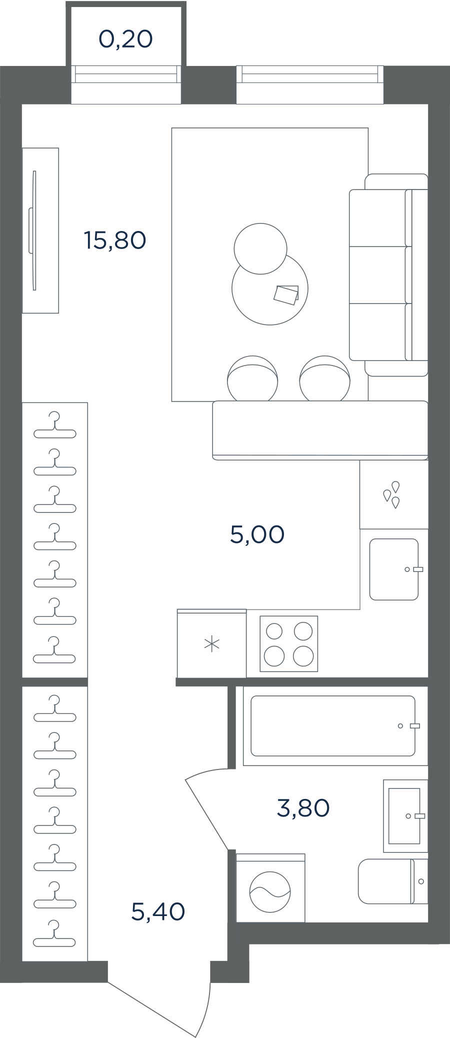 Планировка Студийная планировка в ЖК "Равновесие"