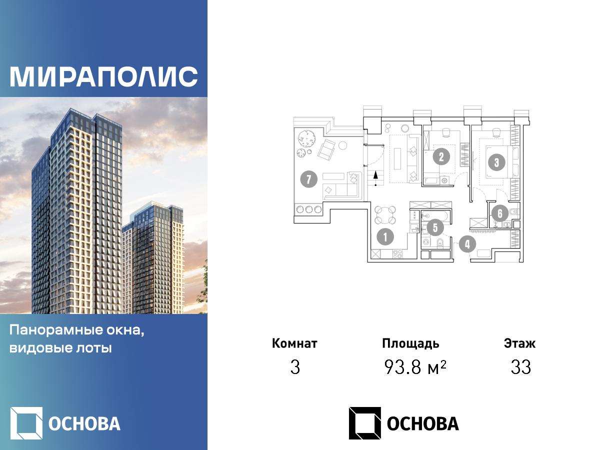 Планировка 3-комнатная квартира в МИРАПОЛИС