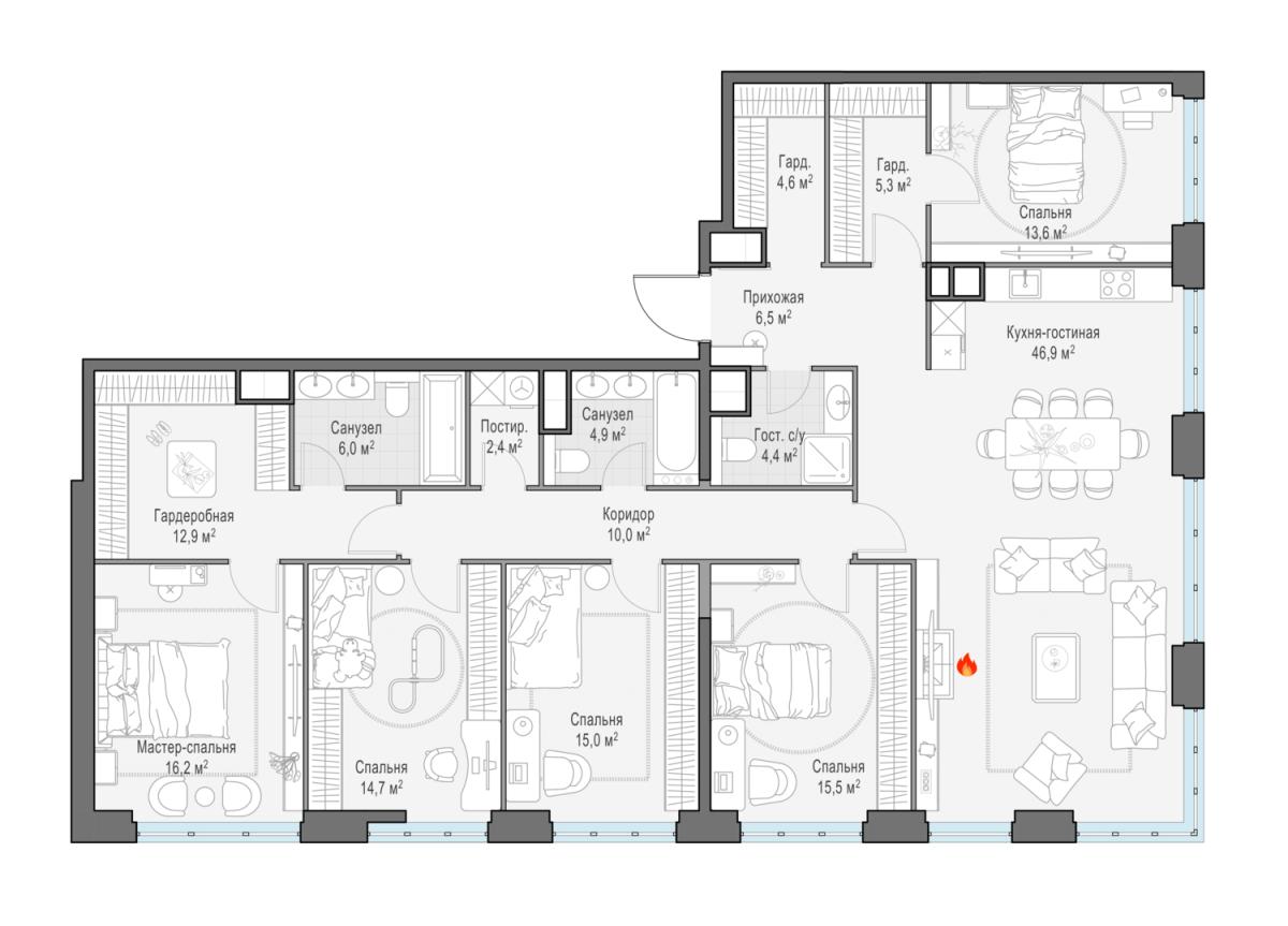 Планировка 4-комнатная квартира в ЖК West Garden (Вест Гарден)