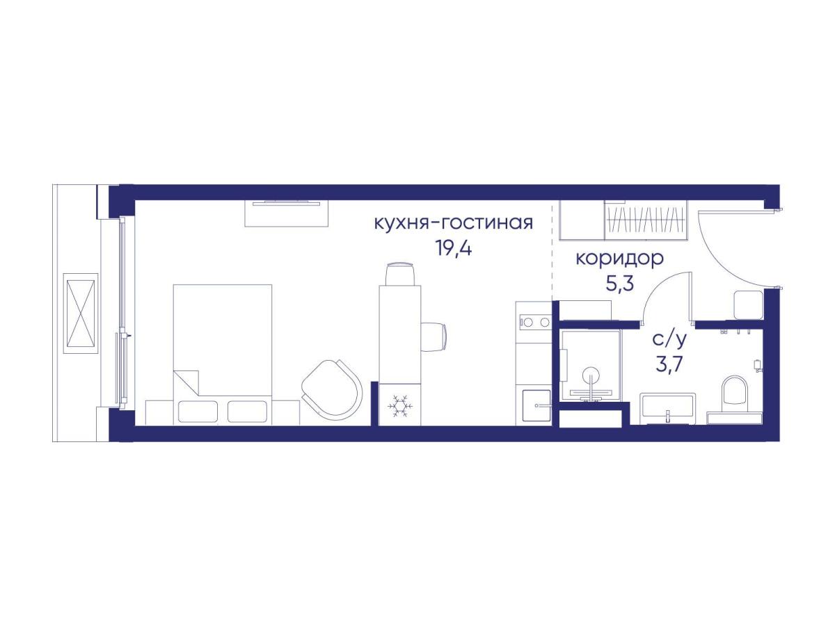 Планировка Студийная планировка в ЖК "Остров"