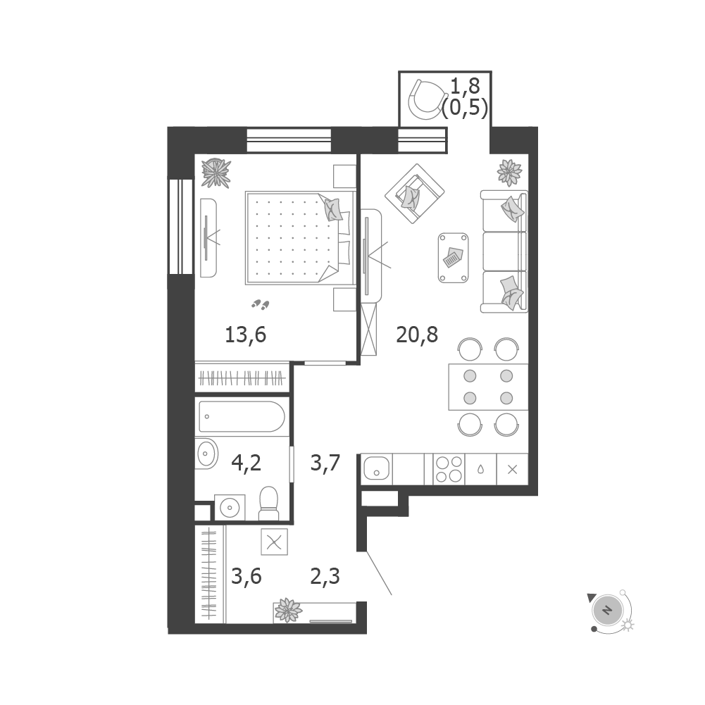 Планировка 1-комнатная квартира в ЖК Shagal (Шагал)