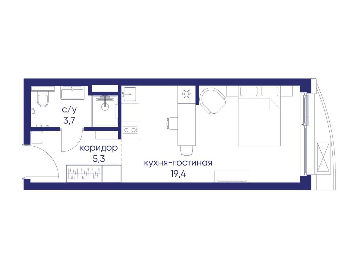 Планировка Студийная планировка в ЖК "Остров"