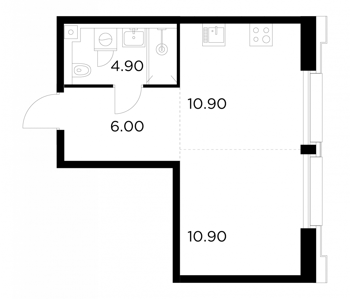 Планировка 1-комнатная квартира в ЖК INJOY (Инджой)