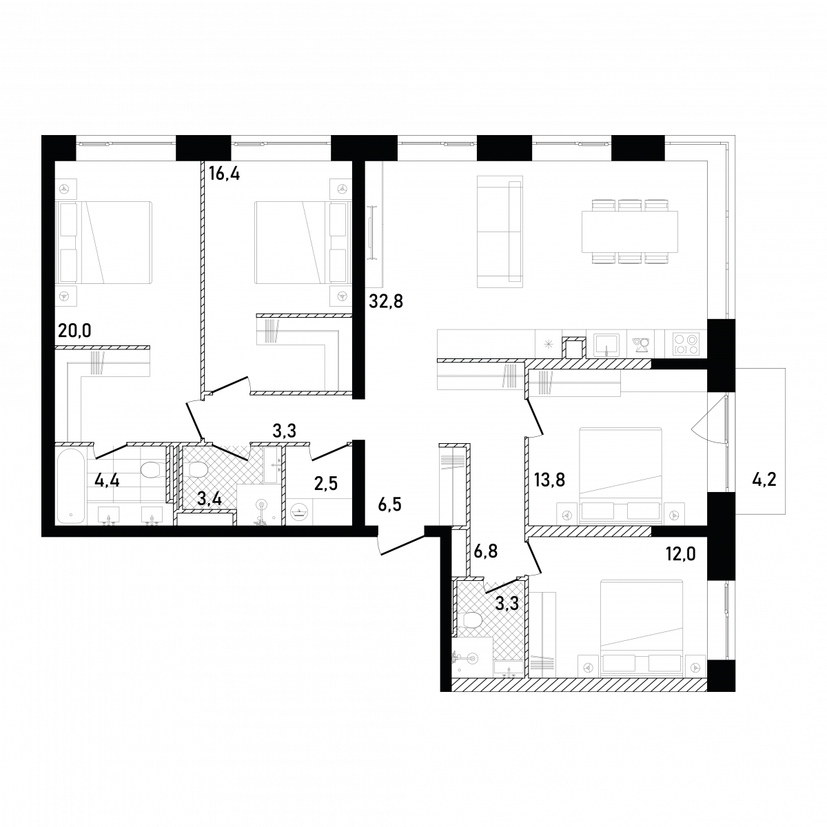 Планировка 4-комнатная квартира в ЖК Republic (Репаблик)