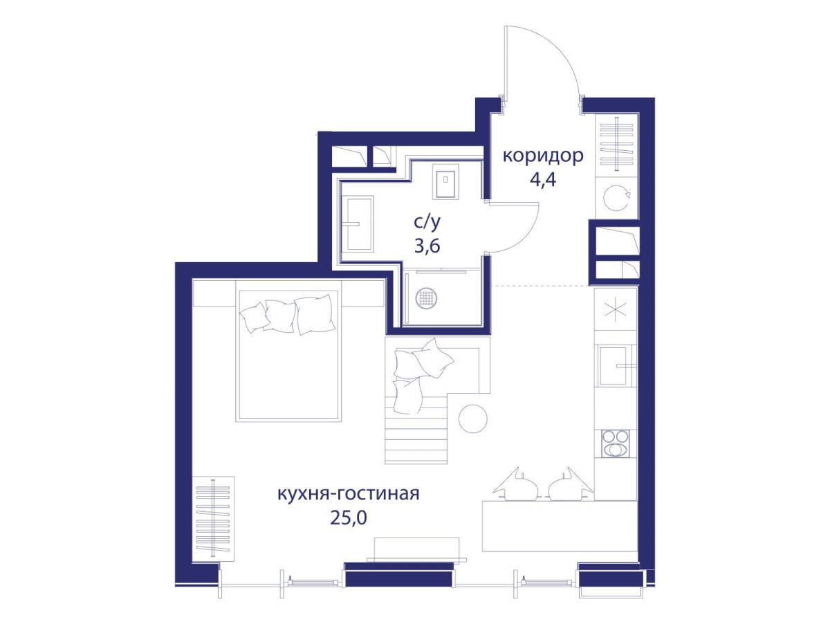Планировка Студийная планировка в ЖК "Событие"