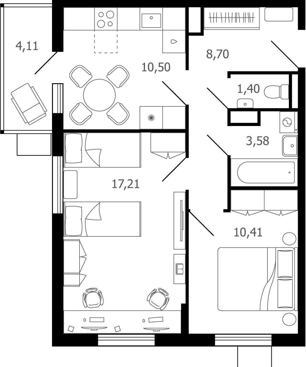 Планировка 2-комнатная квартира в ЖК "Десятка"