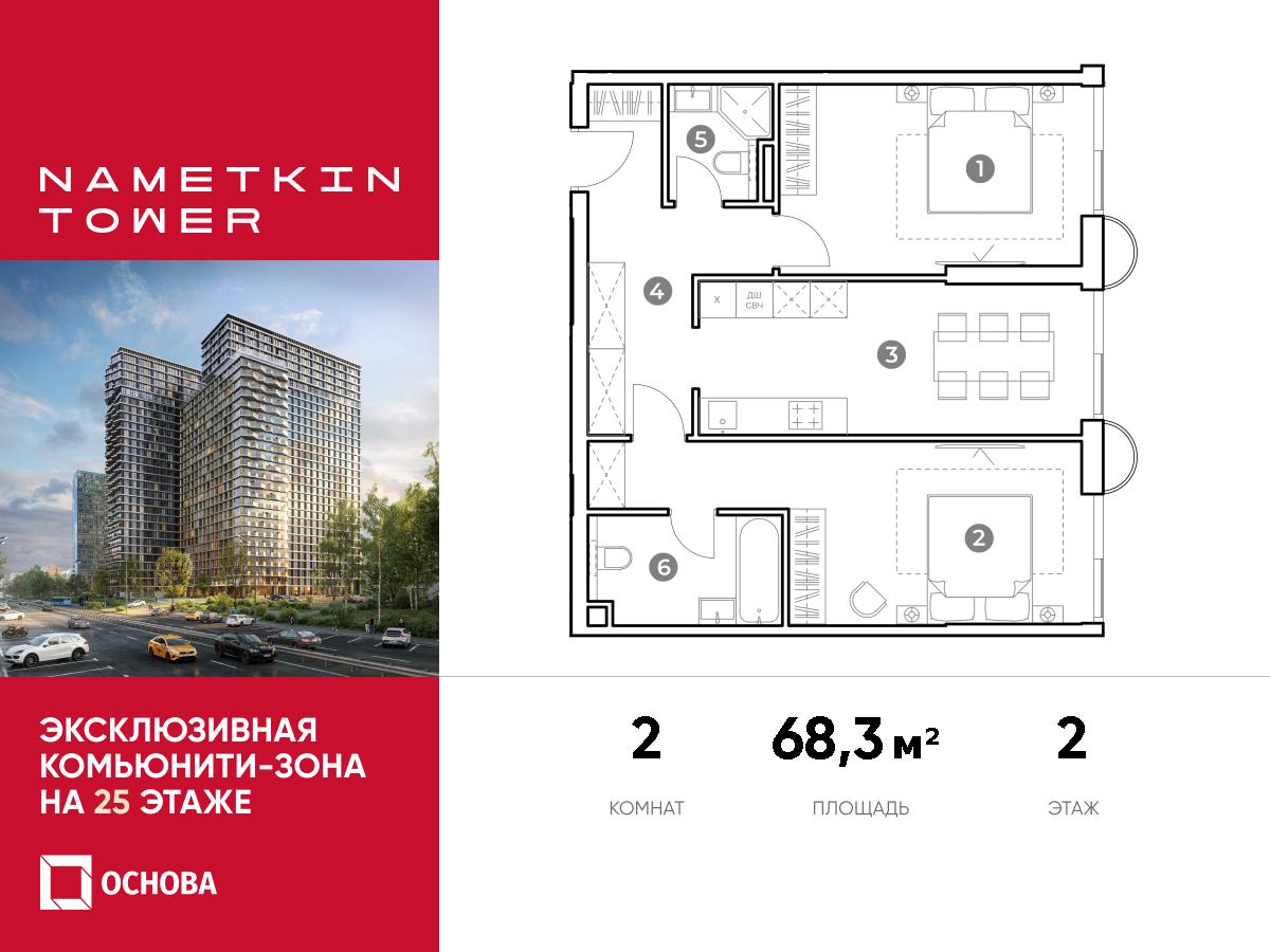 Планировка 2-комнатная квартира в ЖК Nametkin Tower (Наметкин Тауэр)