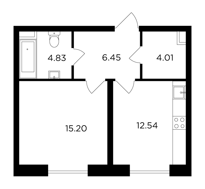 Планировка 1-комнатная квартира в ЖК FORIVER (Форивер)