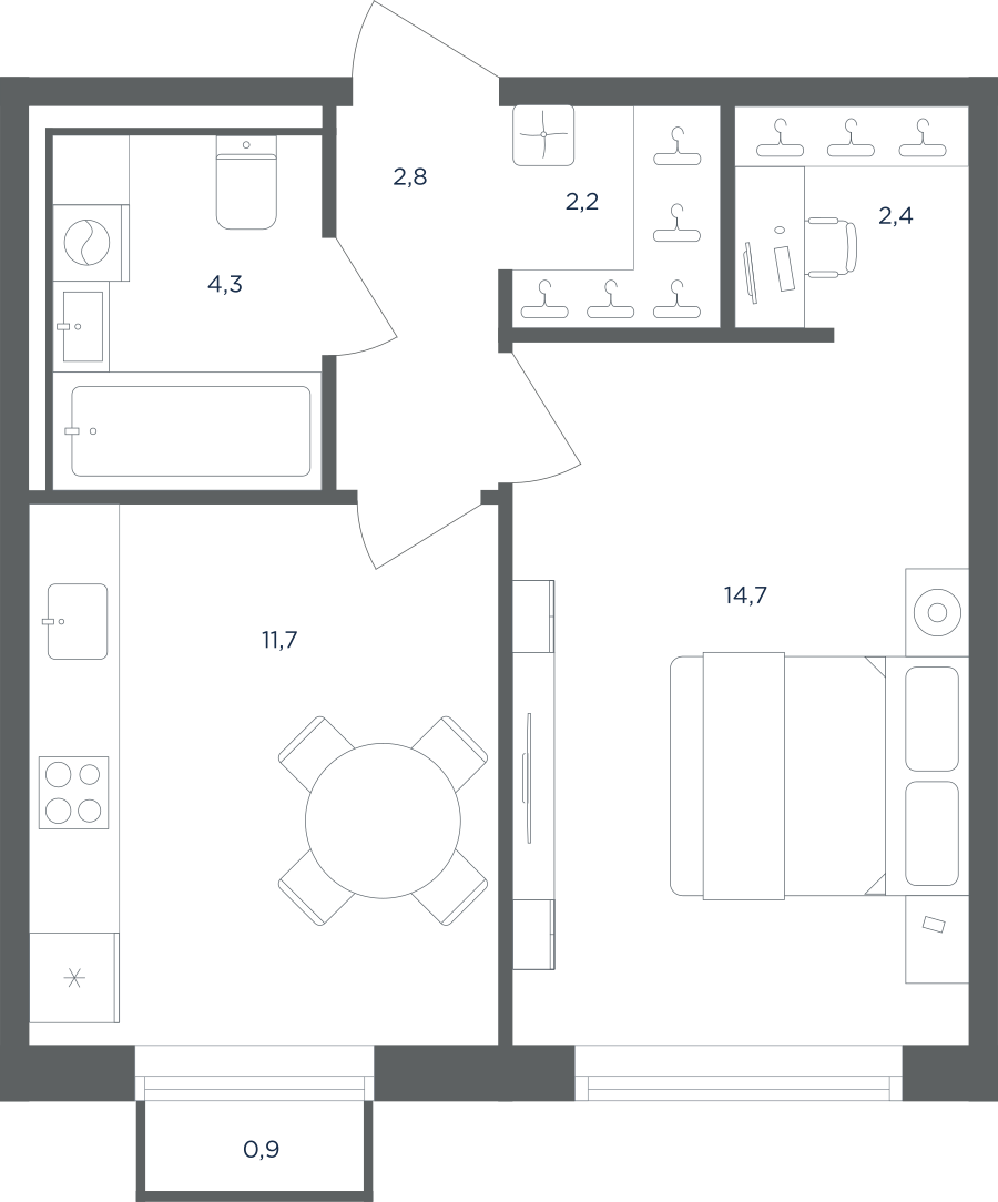 Планировка 1-комнатная квартира в ЖК "Равновесие"