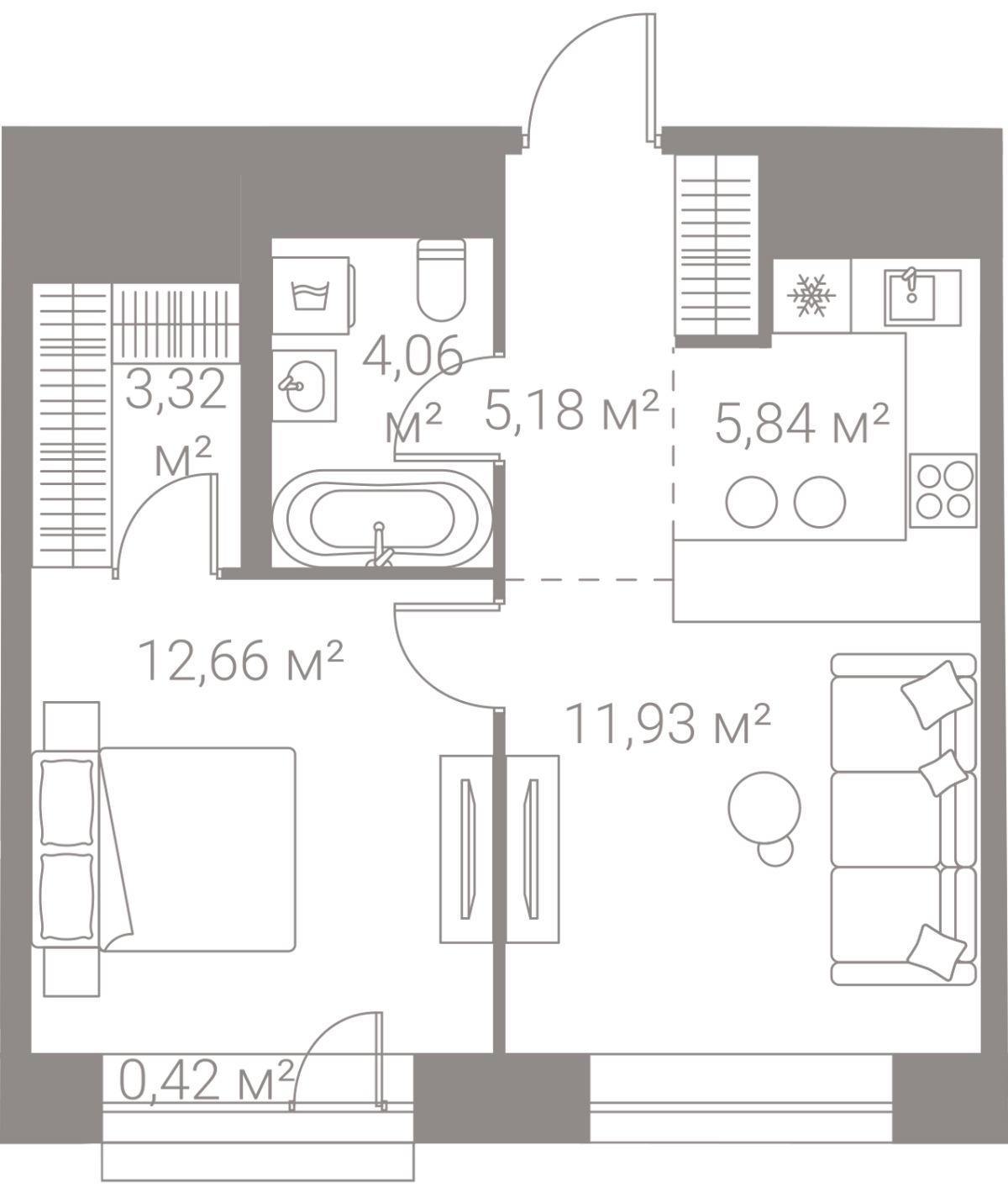 Планировка 1-комнатная квартира в Жилой квартал "Лайф Варшавская" (LIFE Варшавская)