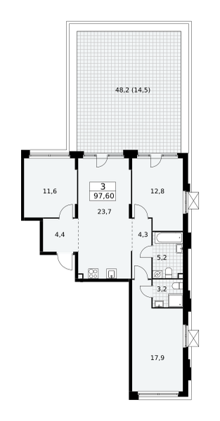 Планировка 3-комнатная квартира в Жилой район "Скандинавия"