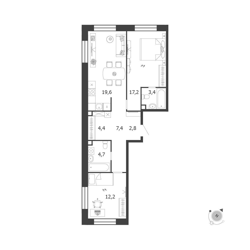Планировка 2-комнатная квартира в ЖК Shagal (Шагал)