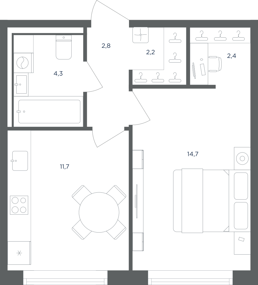 Планировка 1-комнатная квартира в ЖК "Равновесие"