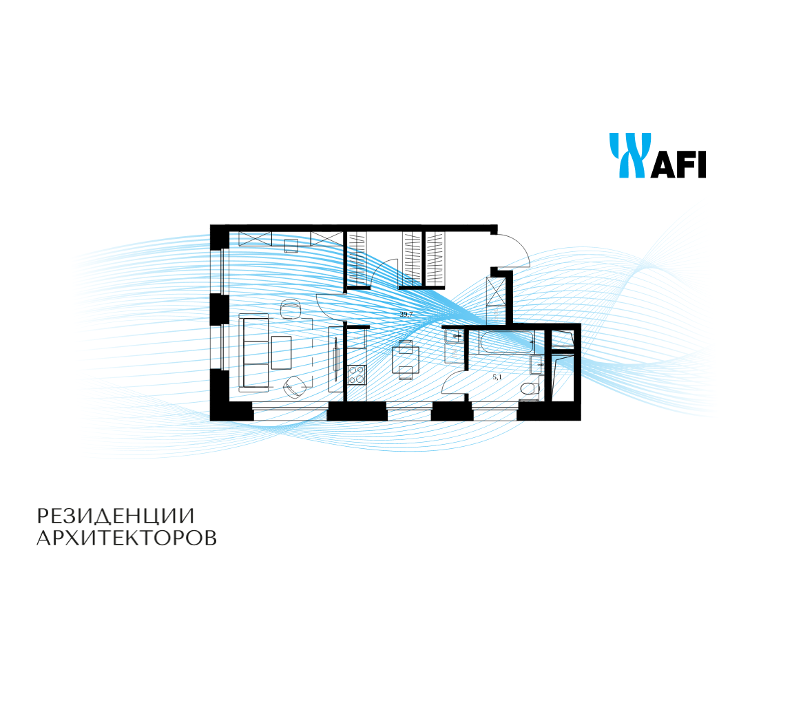 Планировка 1-комнатная квартира в ЖК "Резиденции Архитекторов"