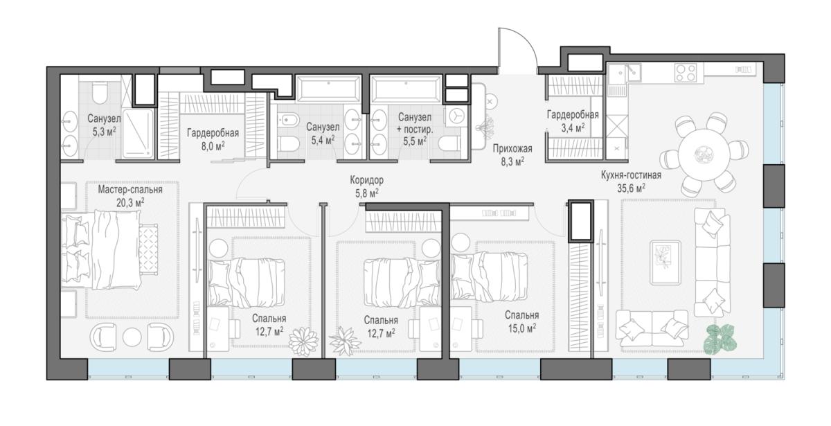 Планировка 1-комнатная квартира в ЖК West Garden (Вест Гарден)