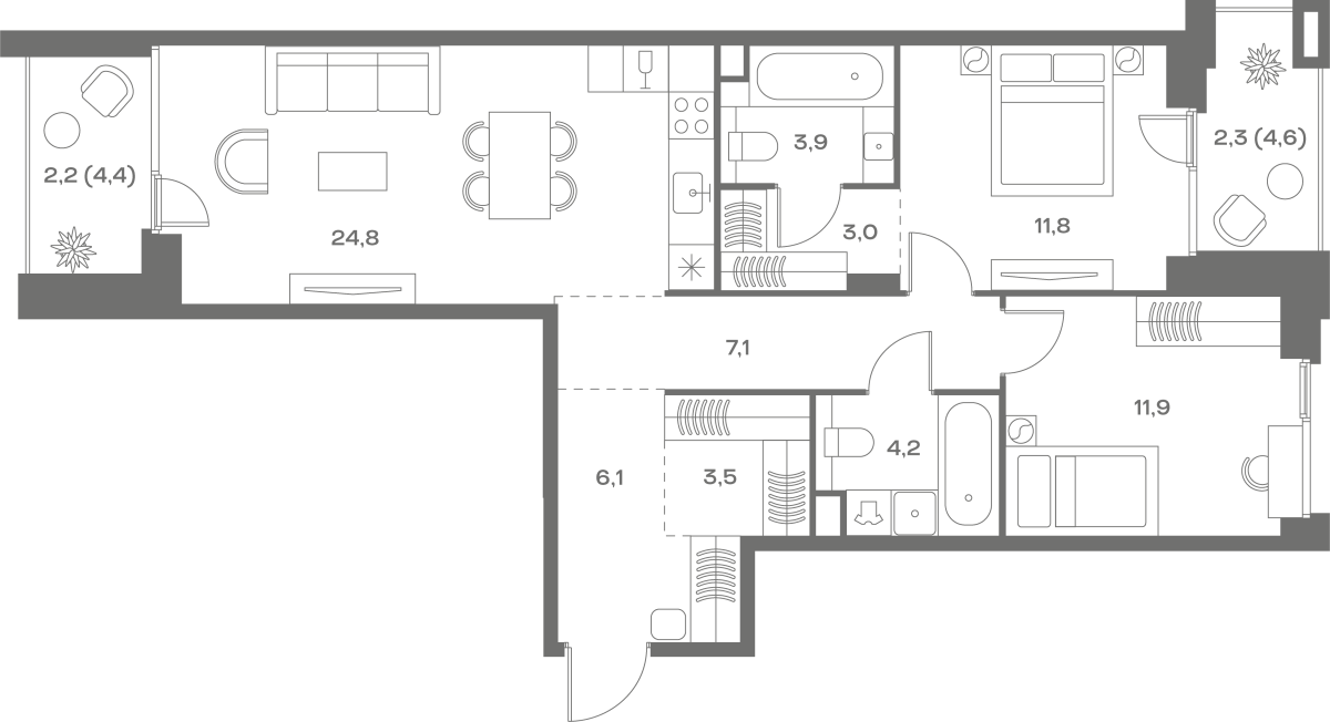 Планировка 2-комнатная квартира в ЖК Soul (Соул)
