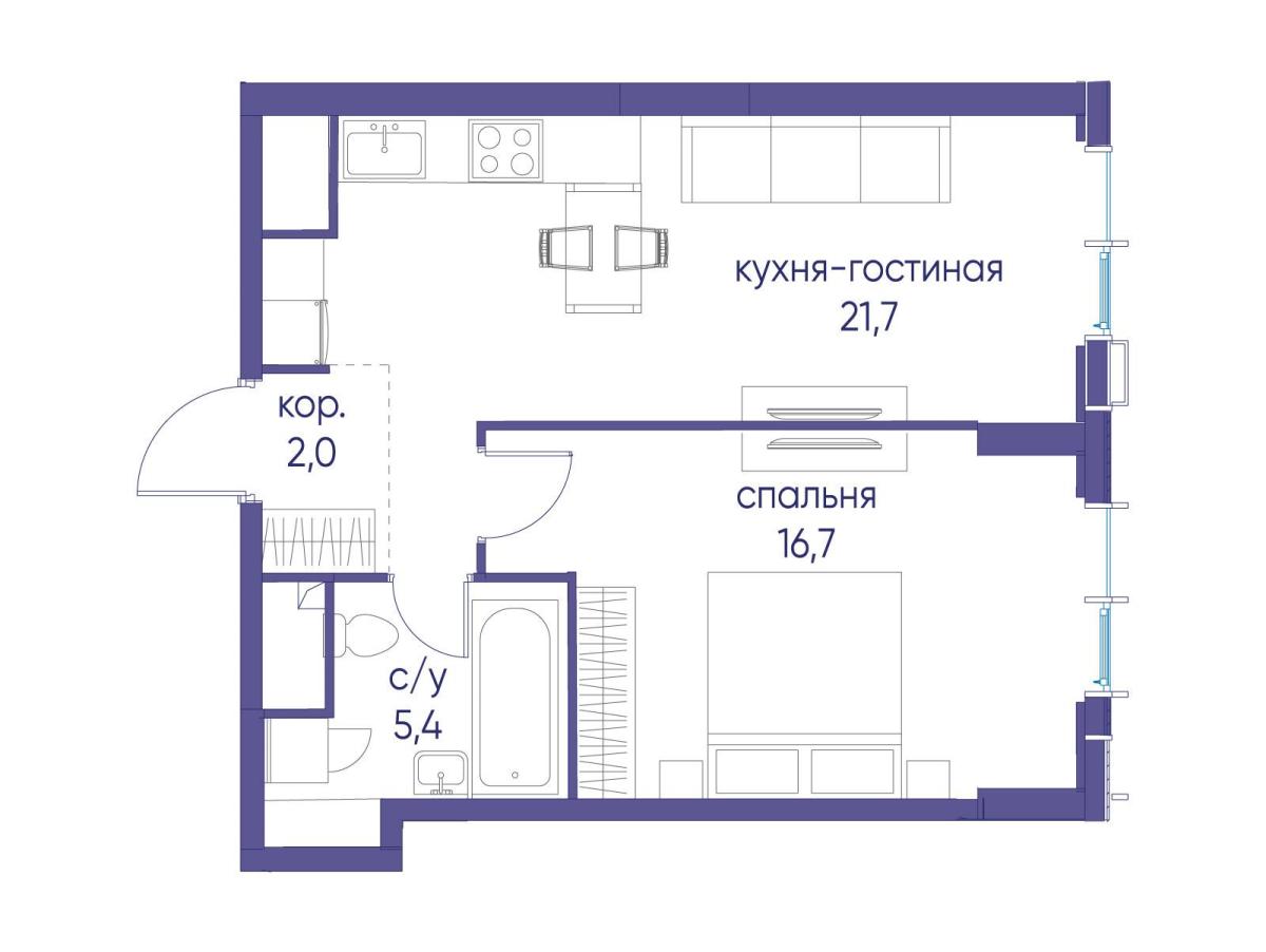 Планировка 1-комнатная квартира в ЖК "Событие"