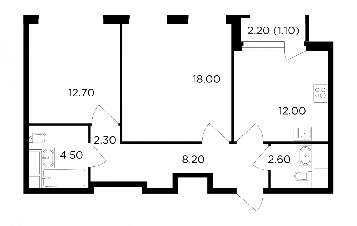 Планировка 2-комнатная квартира в ЖК "Филатов луг"