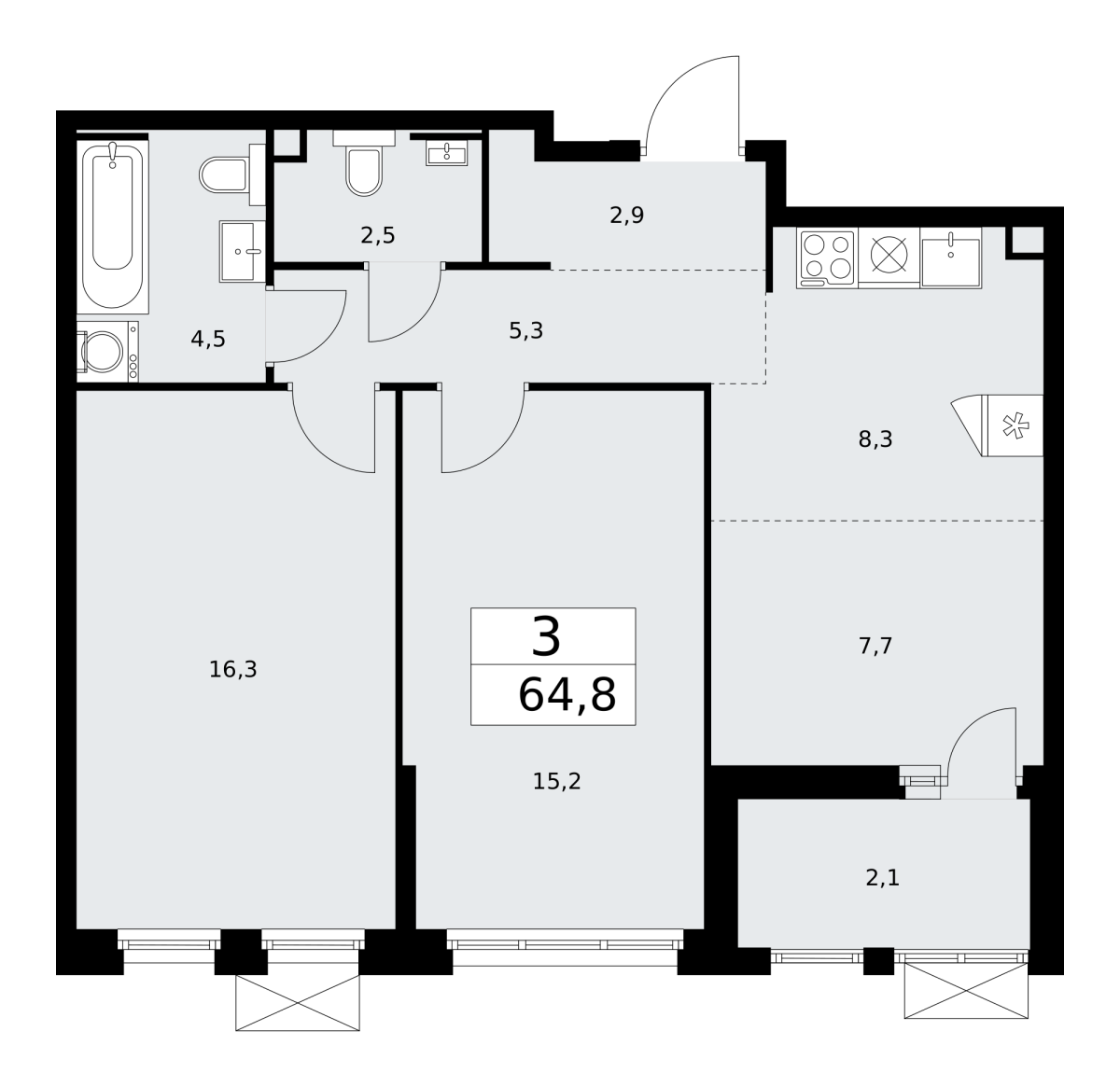 Планировка 3-комнатная квартира в Жилой район "Скандинавия"
