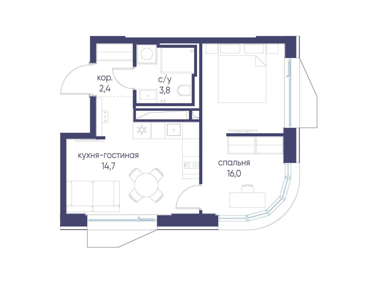Планировка 1-комнатная квартира в ЖК "Символ"