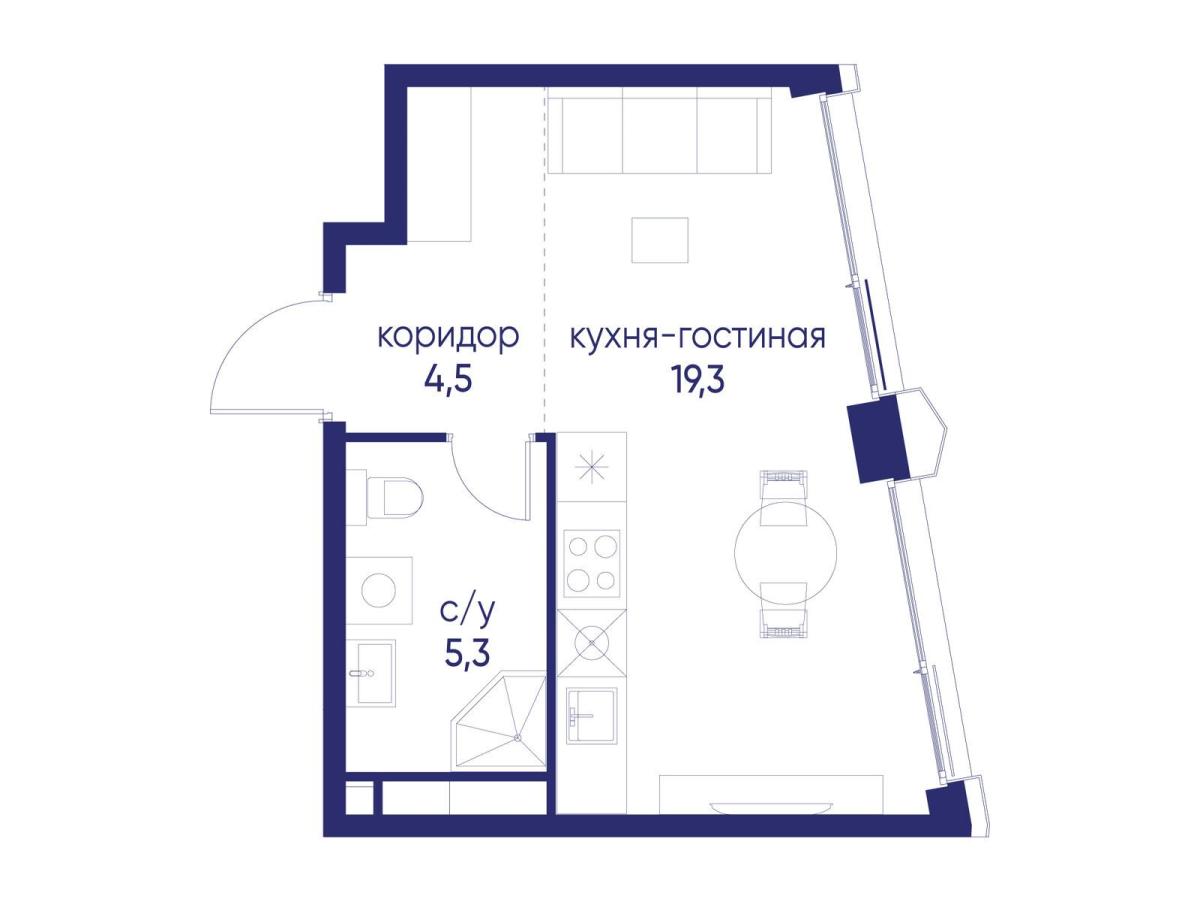 Планировка Студийная планировка в ЖК "Остров"