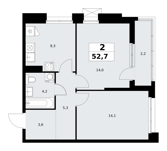 Планировка 2-комнатная квартира в ЖК "Прокшино"