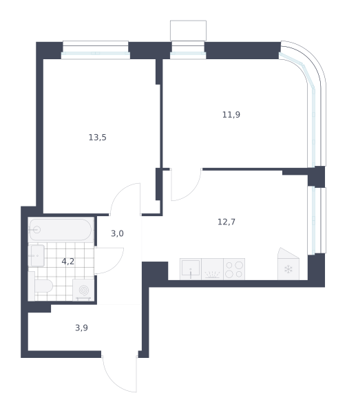 Планировка 2-комнатная квартира в ЖК "Южные Сады"