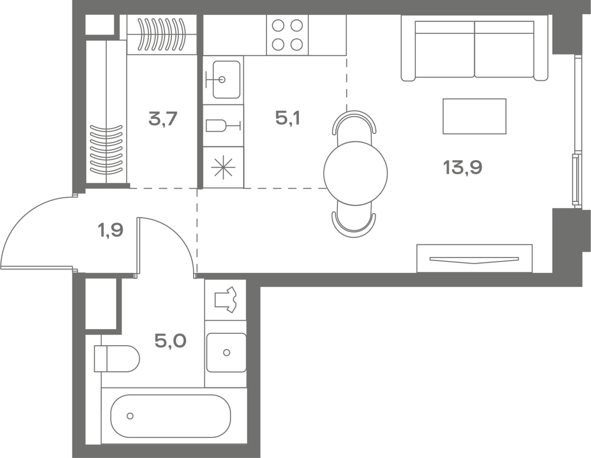 Планировка Студийная планировка в ЖК Soul (Соул)