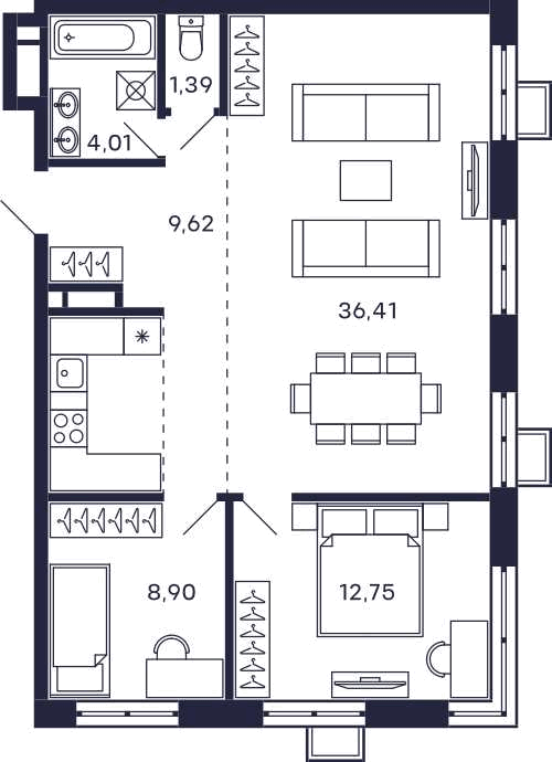 Планировка 2-комнатная квартира в Квартал "Тетрис"