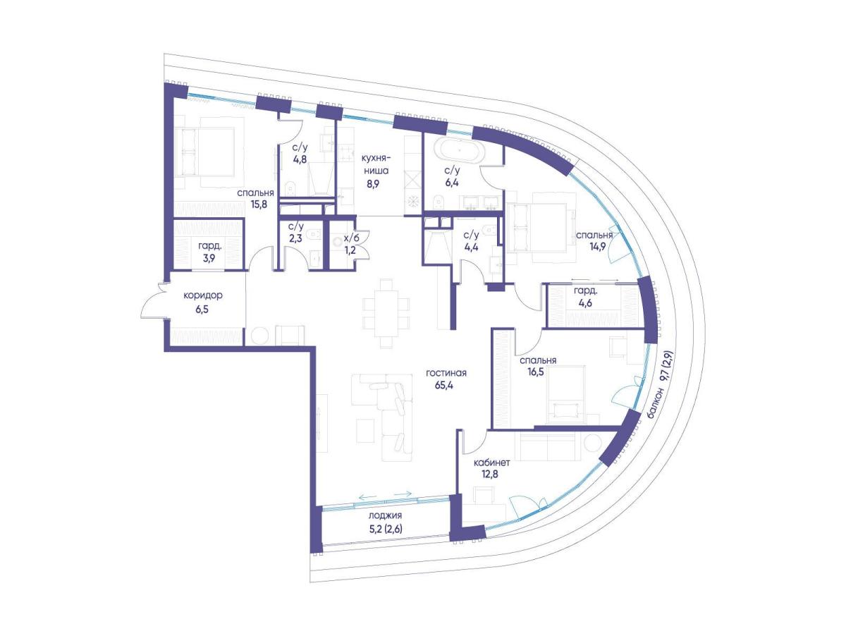 Планировка 4-комнатная квартира в ЖК "Остров"