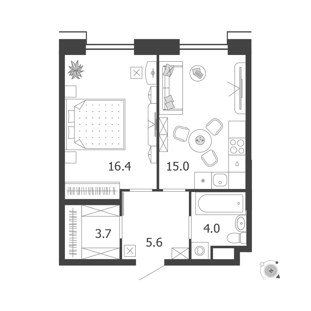 Планировка 1-комнатная квартира в ЖК Voxhall (Воксхолл)