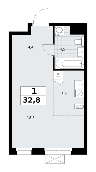 Планировка 1-комнатная квартира в ЖК "Прокшино"