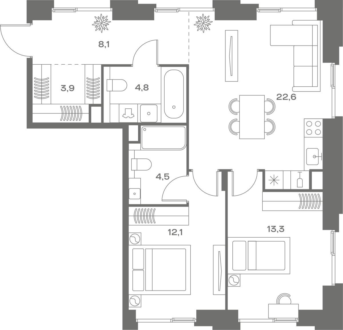Планировка 2-комнатная квартира в ЖК Soul (Соул)