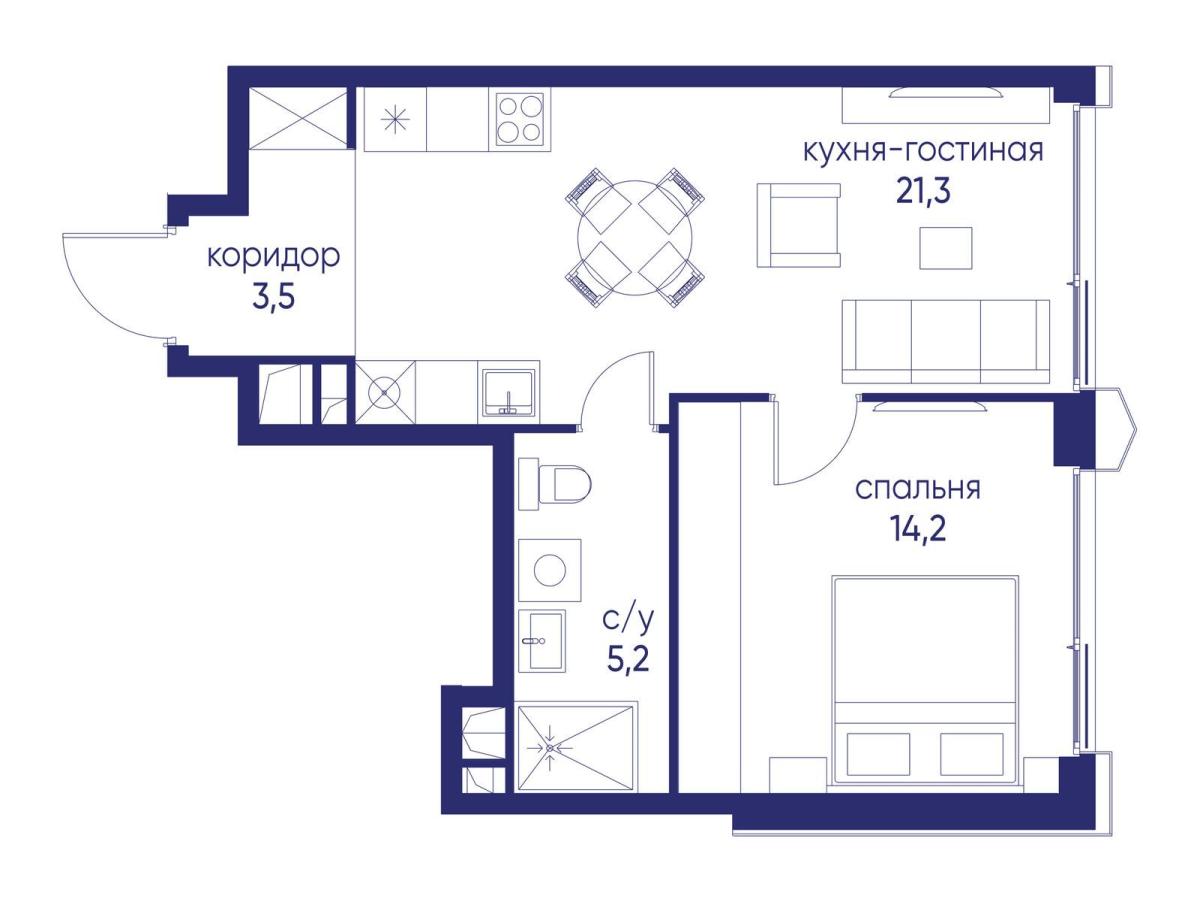 Планировка 1-комнатная квартира в ЖК "Остров"