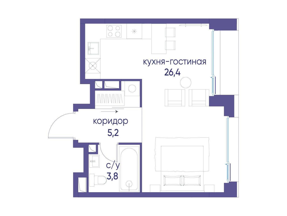 Планировка Студийная планировка в ЖК "Остров"