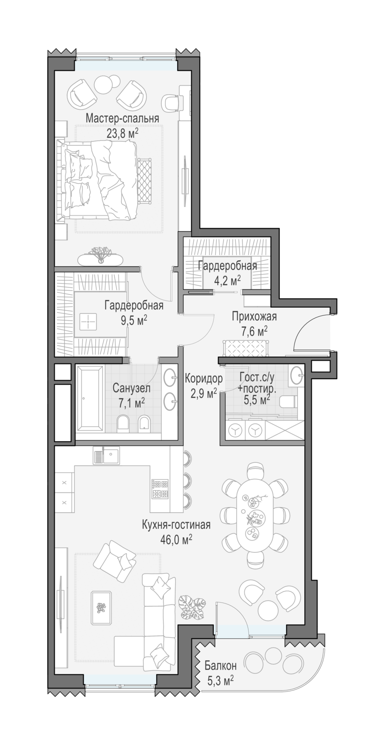 Планировка 2-комнатная квартира в ЖК "Лаврушинский"