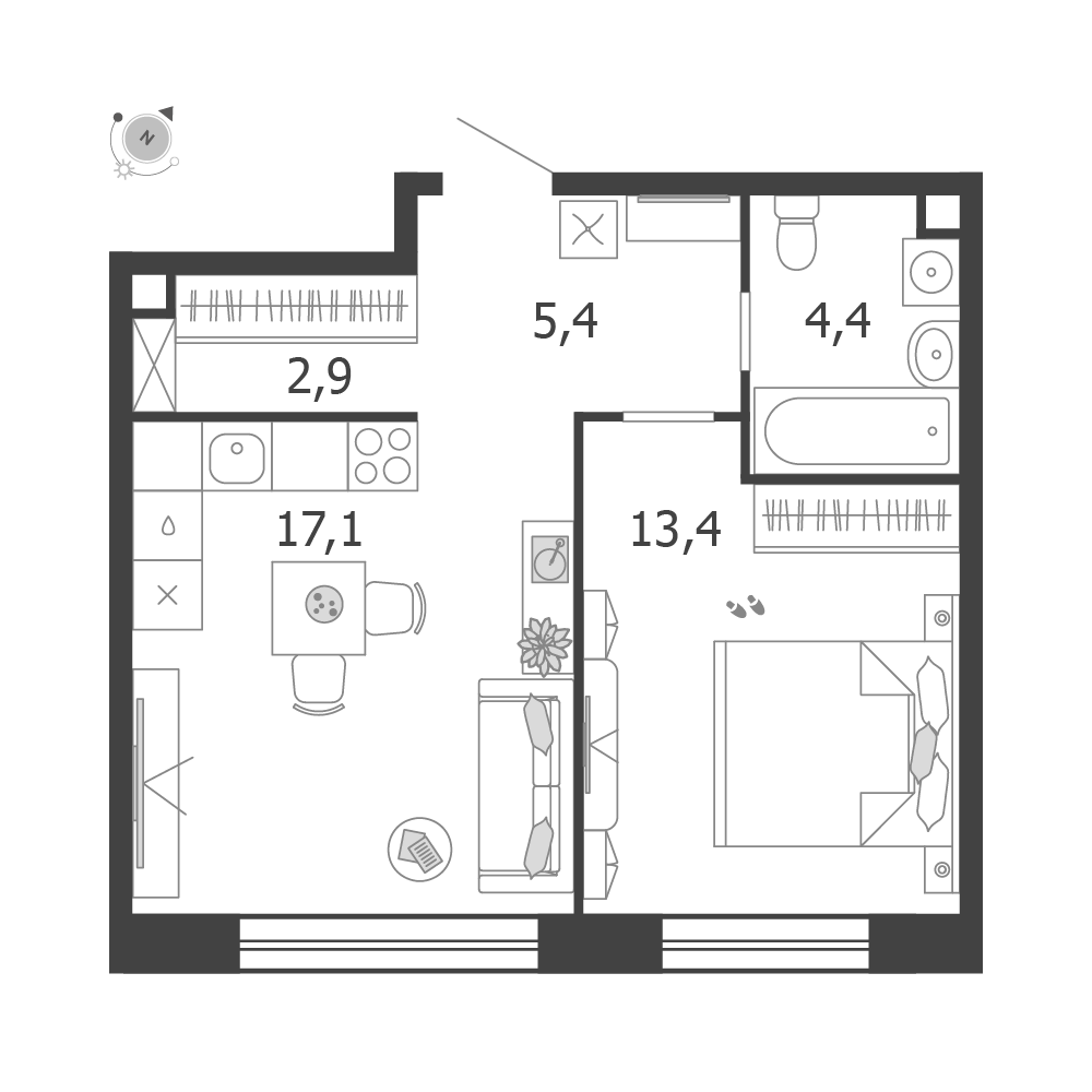 Планировка 1-комнатная квартира в ЖК Shagal (Шагал)