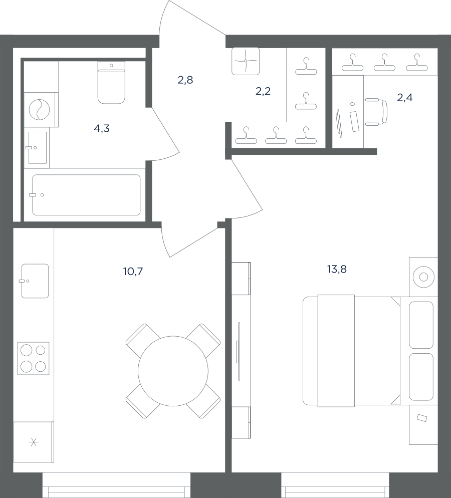 Планировка 1-комнатная квартира в ЖК "Равновесие"