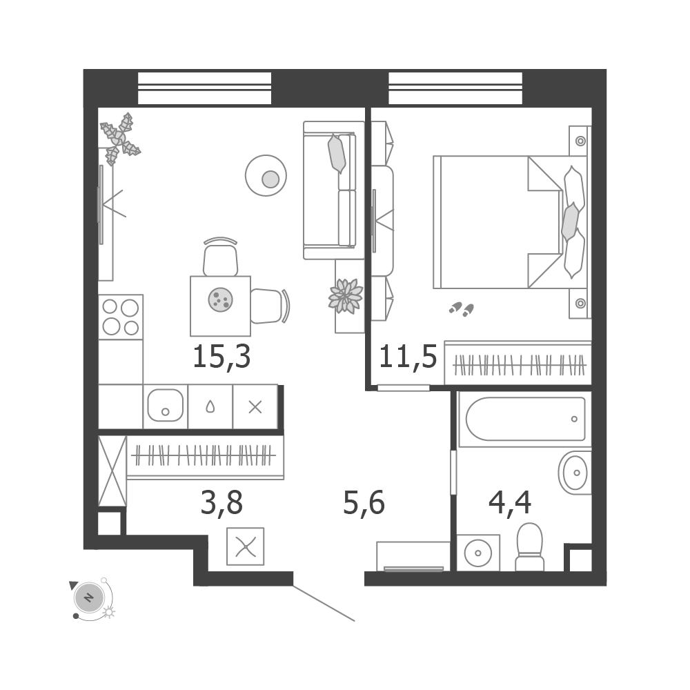 Планировка 1-комнатная квартира в ЖК Shagal (Шагал)