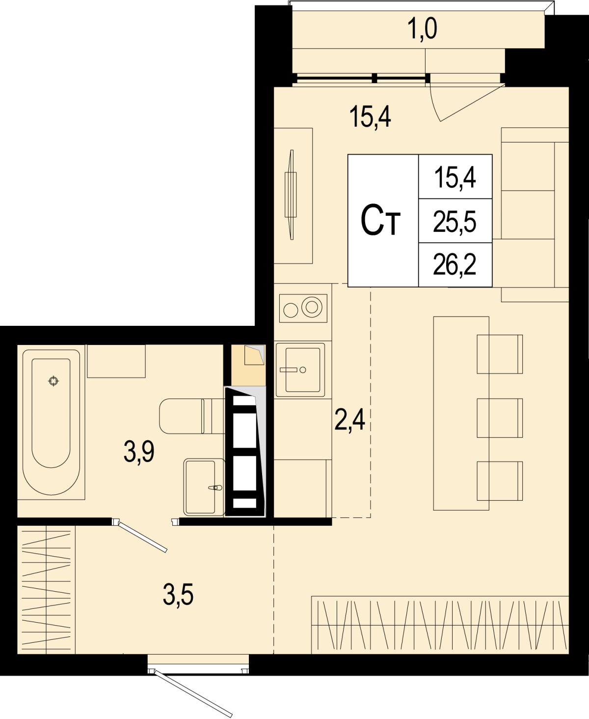 Планировка Студийная планировка в ЖК "Новая Щербинка"