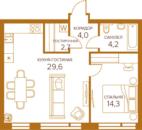 Планировка 1-комнатная квартира в ЖК Champine (Шампайн)