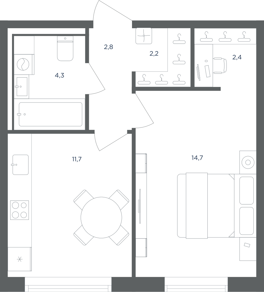 Планировка 1-комнатная квартира в ЖК "Равновесие"