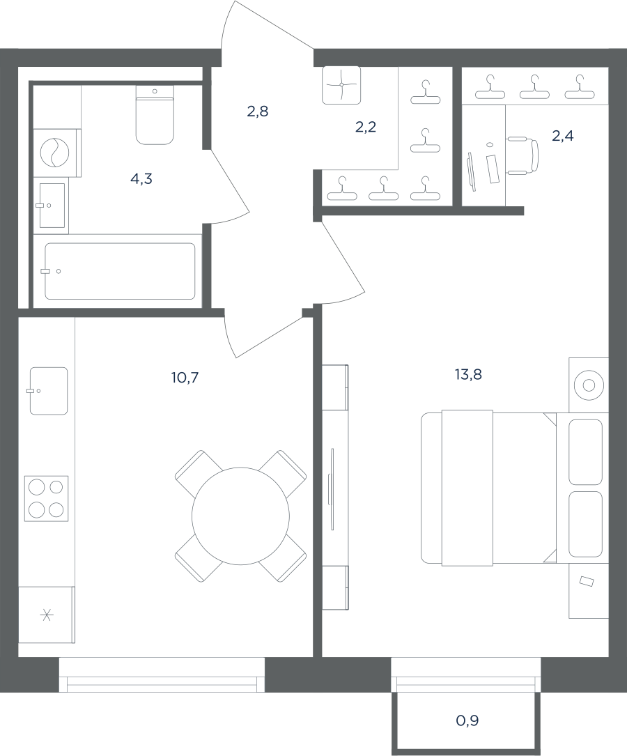 Планировка 1-комнатная квартира в ЖК "Равновесие"