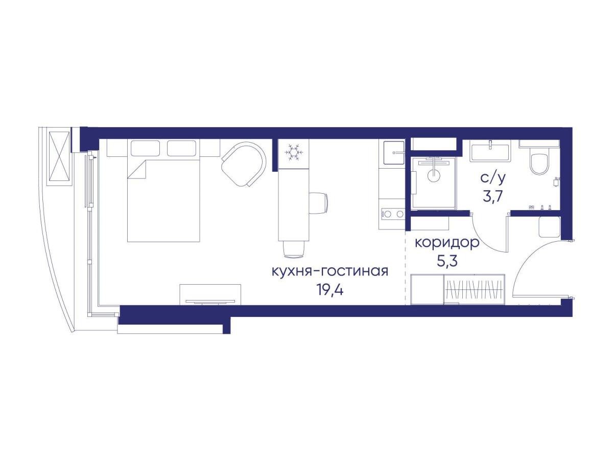 Планировка Студийная планировка в ЖК "Остров"