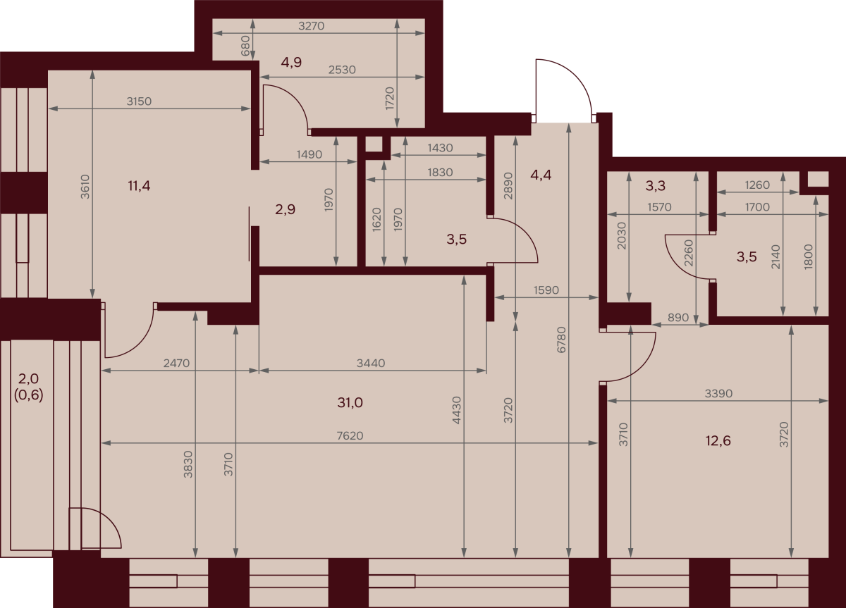 Планировка 2-комнатная квартира в ЖК "Дом 7 Даниловский"