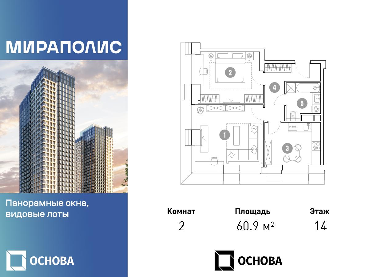 Планировка 2-комнатная квартира в МИРАПОЛИС