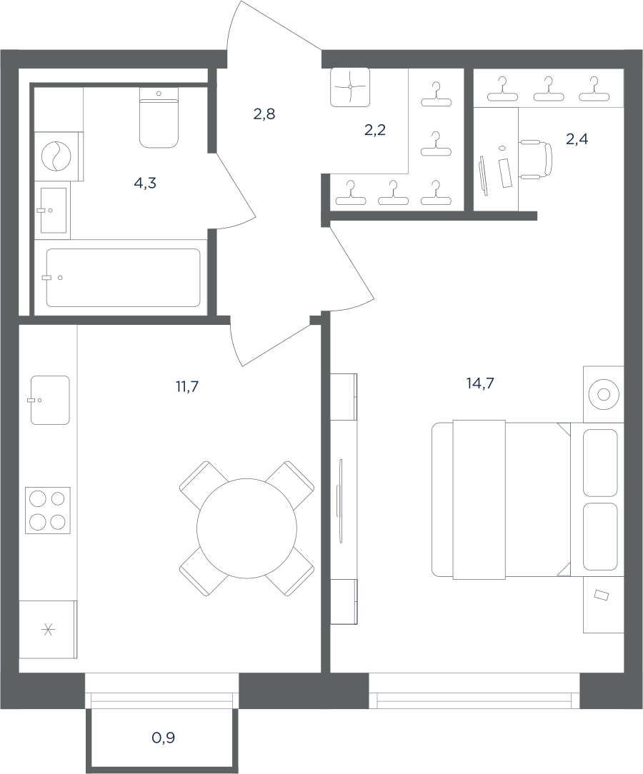 Планировка 1-комнатная квартира в ЖК "Равновесие"