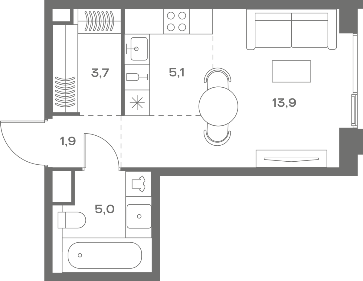 Планировка Студийная планировка в ЖК Soul (Соул)